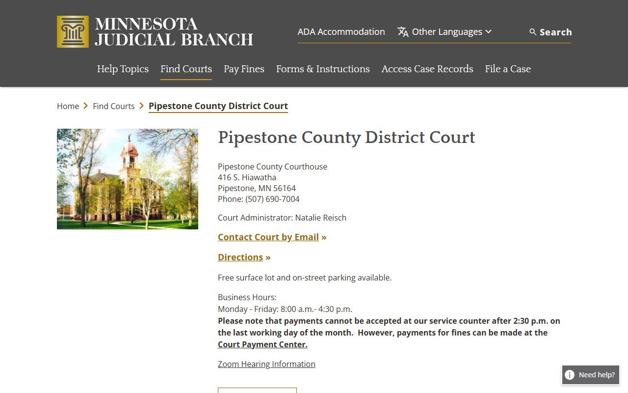 Pipestone County court records after jail arrest district court page