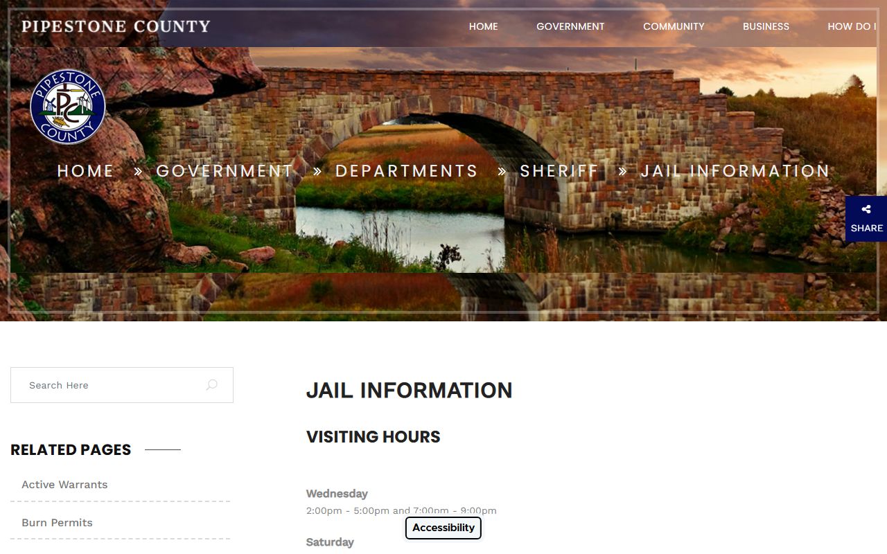 Pipestone County Jail visitation and jail information