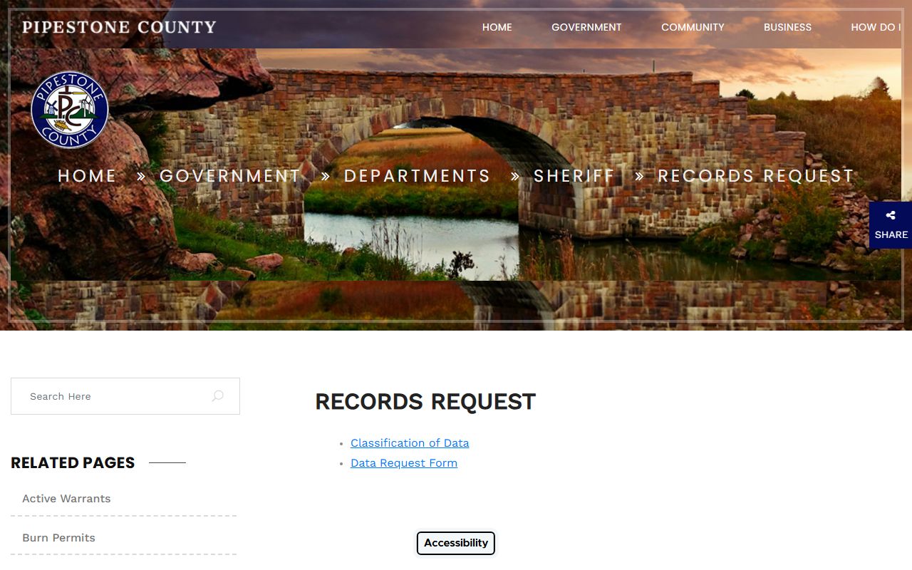 Pipestone County jail mugshots records request page